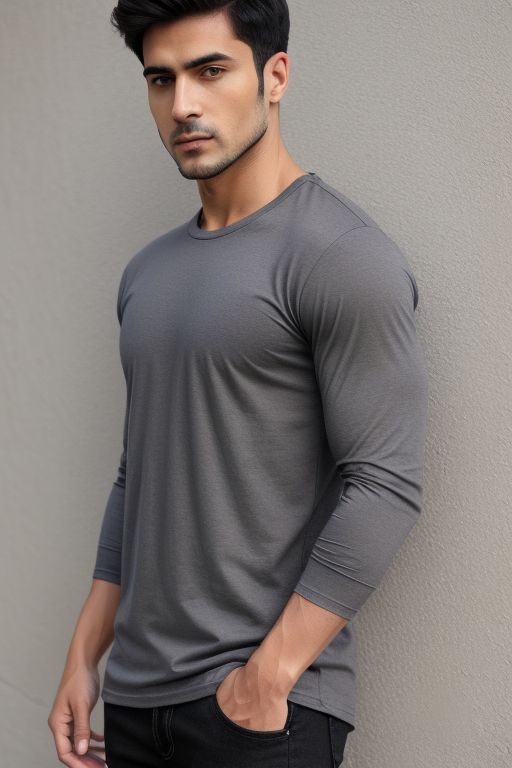 Dark Grey Plain Full Sleeve T-Shirt For Men