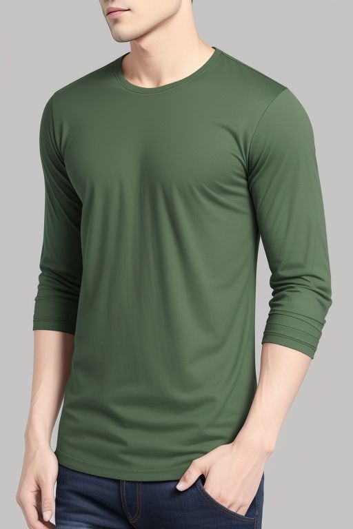Olive Green Plain Full Sleeve T-Shirt For Men