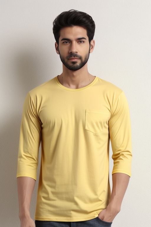 Yellow Plain Full Sleeve T-Shirt For Men